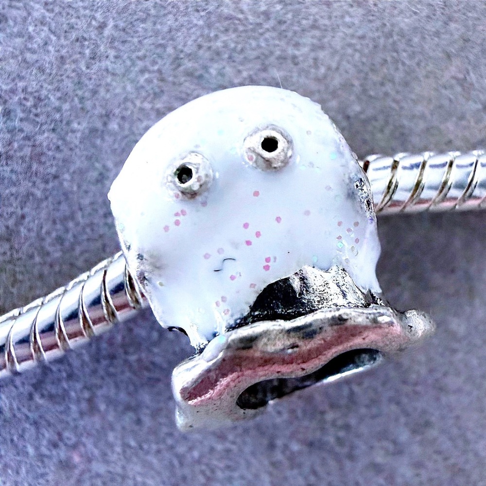 White Glitter Ghost Halloween‎ Heart Cutout Bead fits PANDORA